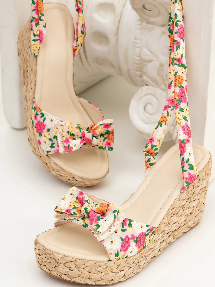 Lace-Up Bowknot Espadrille Wedges