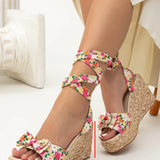 Lace-Up Bowknot Espadrille Wedges