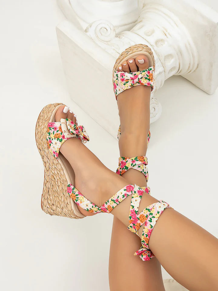 Lace-Up Bowknot Espadrille Wedges