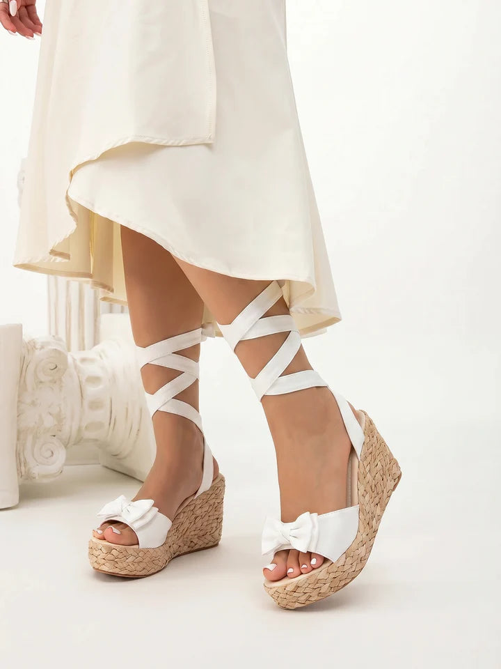 Lace-Up Bowknot Espadrille Wedges