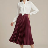 Pleated High-Waist Midi Skirt with Elegant A-Line Silhouette