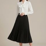 Pleated High-Waist Midi Skirt with Elegant A-Line Silhouette