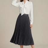 Pleated High-Waist Midi Skirt with Elegant A-Line Silhouette