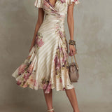 Vintage Floral Wrap Midi Dress