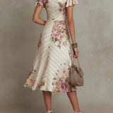 Vintage Floral Wrap Midi Dress