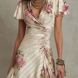Vintage Floral Wrap Midi Dress