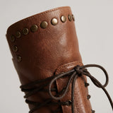 Studded Lace-Up Mid-Calf Boots