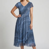 Abstract Print V-Neck Midi Dress