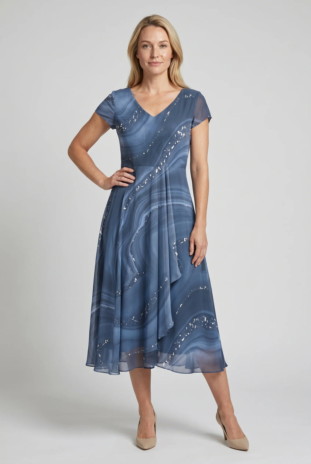 Abstract Print V-Neck Midi Dress