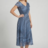 Abstract Print V-Neck Midi Dress