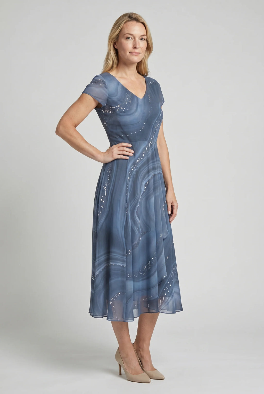 Abstract Print V-Neck Midi Dress