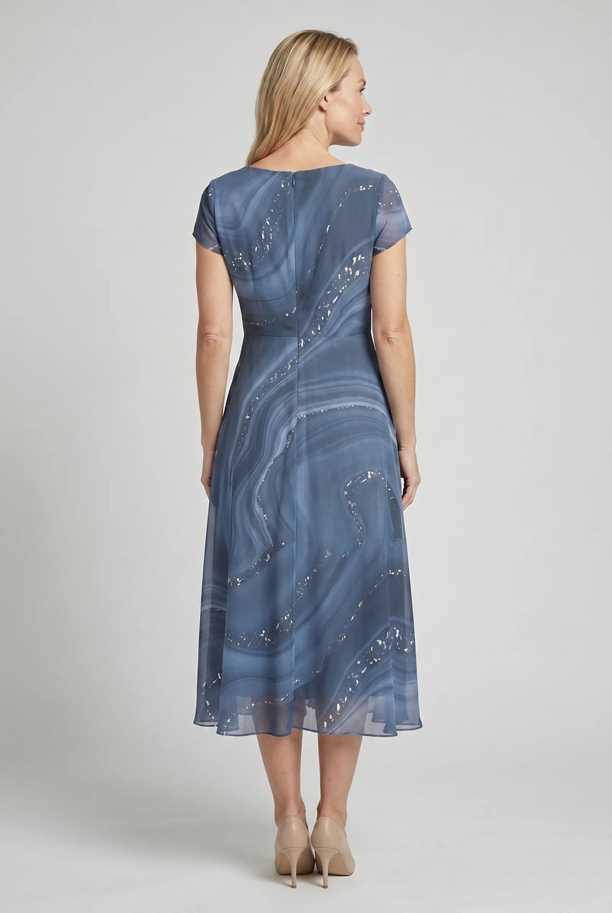 Abstract Print V-Neck Midi Dress