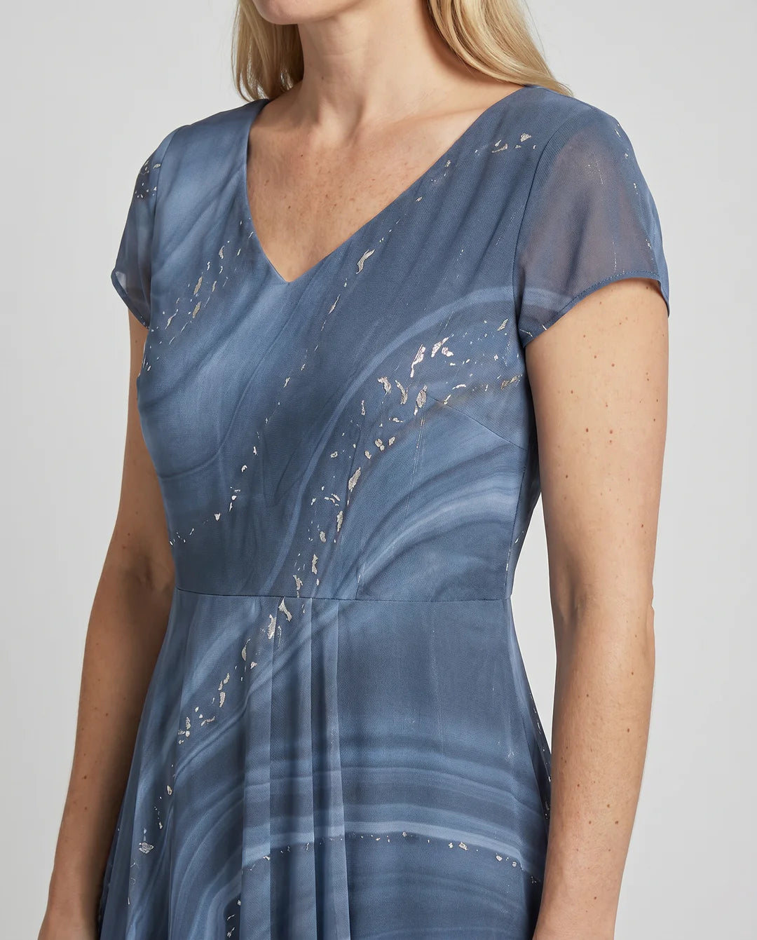 Abstract Print V-Neck Midi Dress