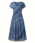 Abstract Print V-Neck Midi Dress