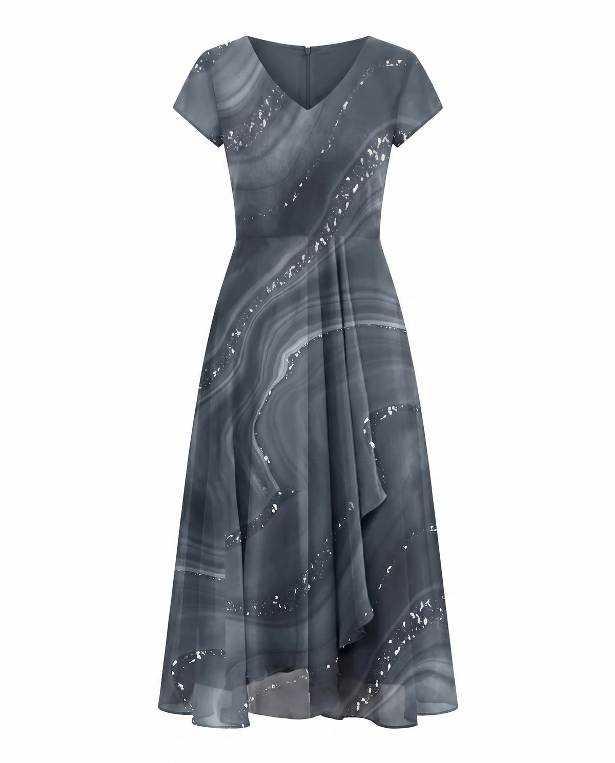 Abstract Print V-Neck Midi Dress