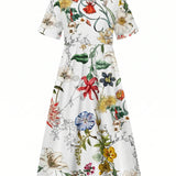 Floral Short Sleeve Midi Dress