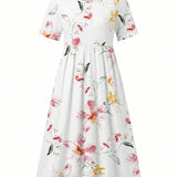 Floral Short Sleeve Midi Dress