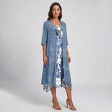 Layered Floral Midi Dress and Duster Set