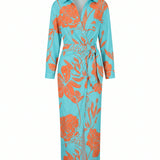 Leaf Print Wrap Maxi Dress
