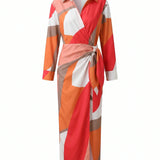 Leaf Print Wrap Maxi Dress