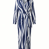 Leaf Print Wrap Maxi Dress