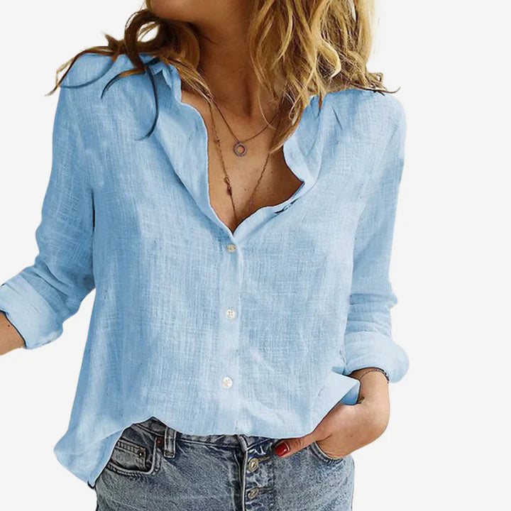 Roll-Tab Button Front Blouse