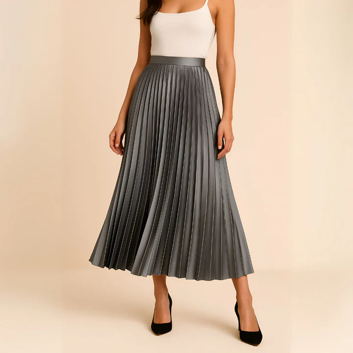 High Waisted Pleated Midi Skirt