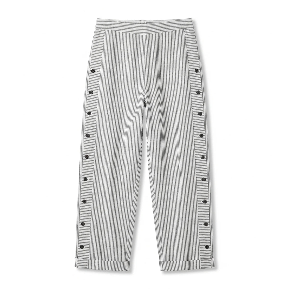 Striped Side Button Straight Leg Trousers