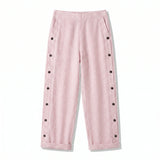 Striped Side Button Straight Leg Trousers