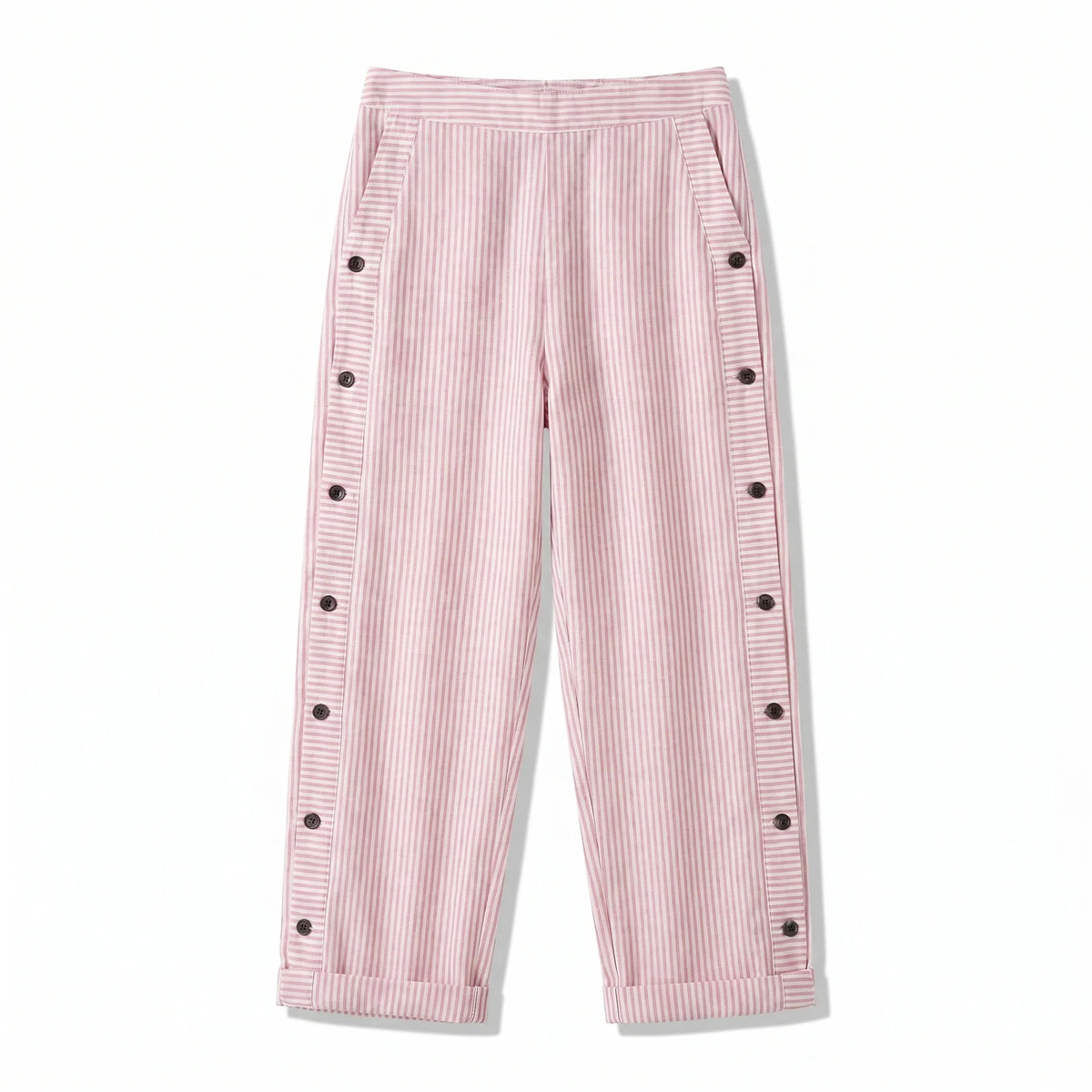 Striped Side Button Straight Leg Trousers